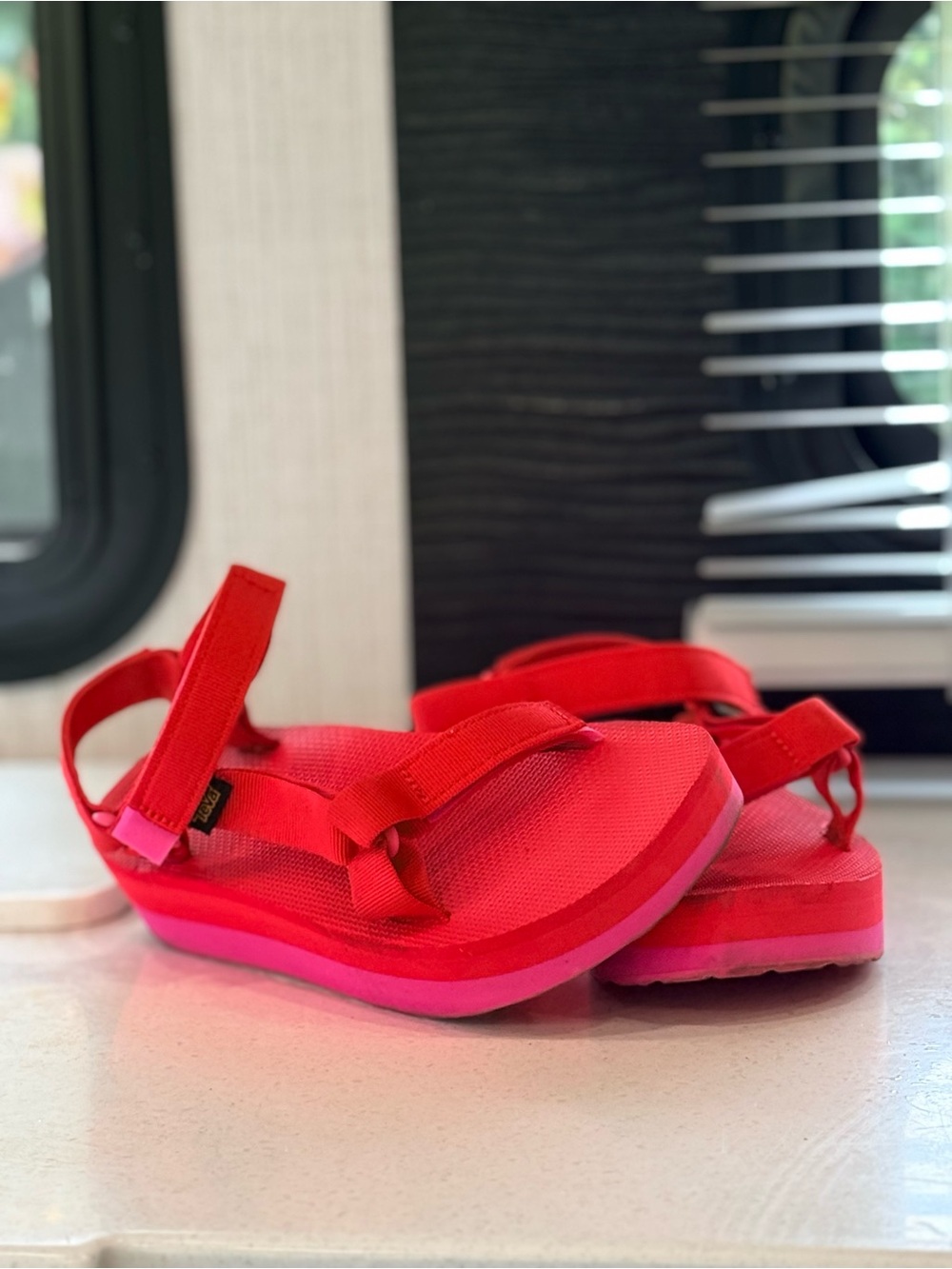 Red Teva Platform Sandals